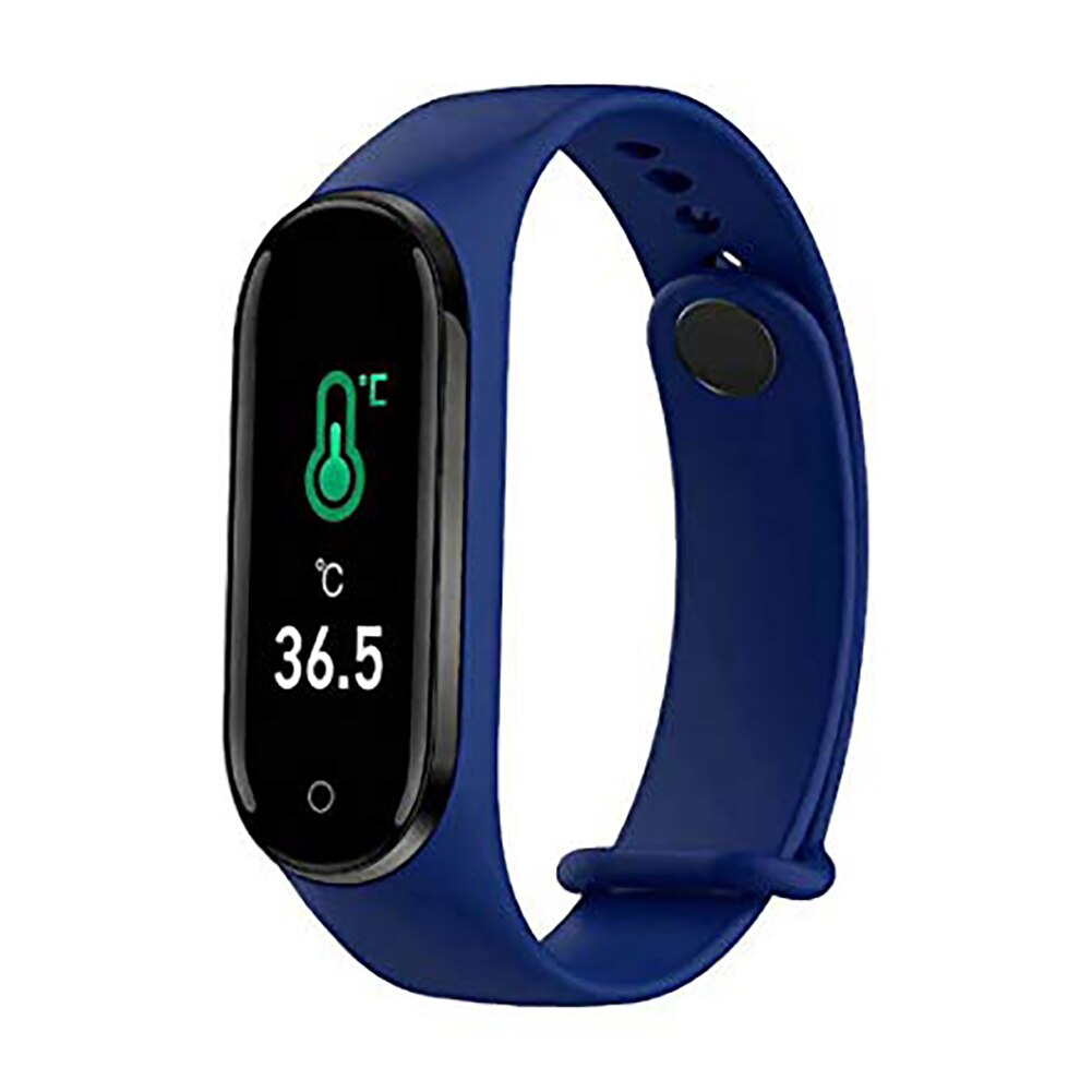 Temperatuur Meten Smart Armband Koorts Monitor Gezondheid Fitness Tracker Hartslagmeter Smartwatch Voor Iphone Android: Blauw