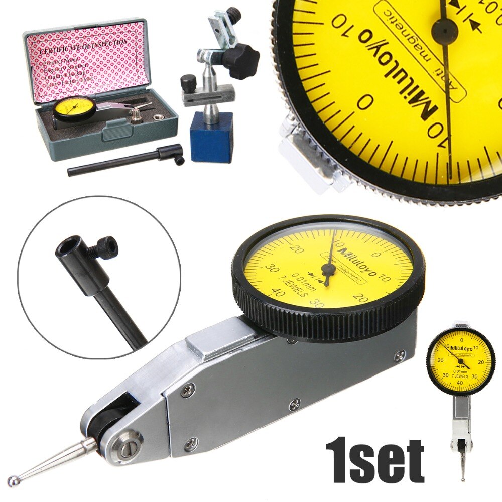 1 Set Dial Test Indicator Gauge + Magnetic Base Holder Stand + 3/8" 5/32" Dovetail Clampsw/ Molded Case