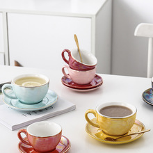 Europese Keramische Kopje Koffie Gold Lijn Parel Glazuur Koffiekopje Schotel Set Thuis Cafe Plezier