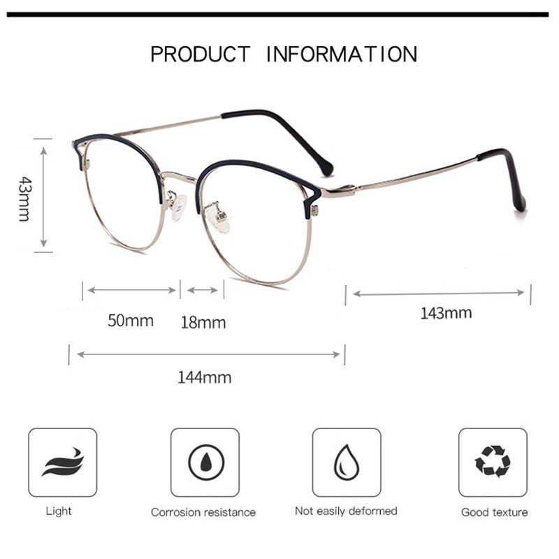 SHAUNA Anti-Blue Light Metal Cat Eye Glasses Frame Cat Ear Optical Frames Women
