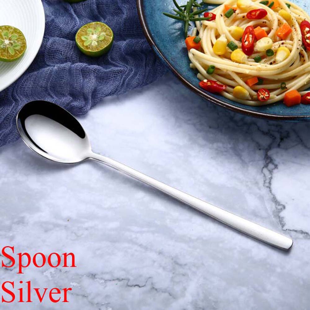 Cuillères et fourchettes à Long manche | Couleur arc-en-ciel en acier inoxydable, cuillère à soupe cuillère glaces thé cuillère à café vaisselle de table, couverts de maison: Spoon silver
