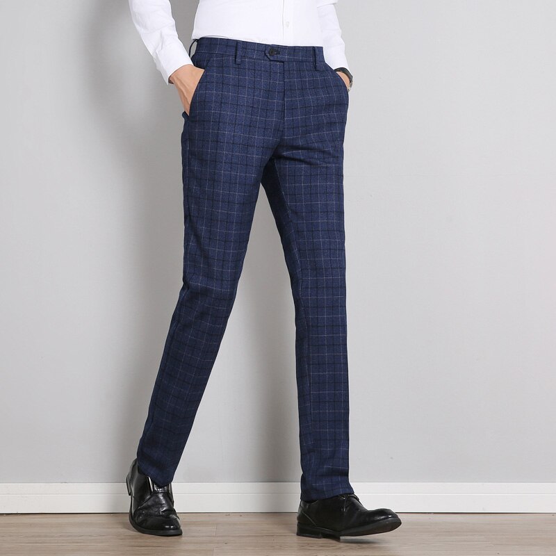 Lente Winter Plaid Mannen Formele Broek Business Kantoor Pak Broek Slim Fit Clasic Mannen Jurk Broek Pantaloni Tuta Uomo: Sky Blue / 40