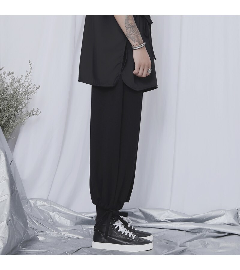 Pantalones de pierna ancha para hombre, pantalones holgados de pierna recta, tendencia japonesa Yamamoto, estilista negro oscuro, pantalones cortos punk para hombres