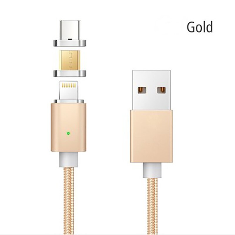 3-in-1 Magnetic USB Cable - Fast Charging & Data Transfer for iOS, Android, Type-C: Gold