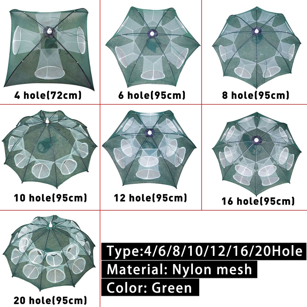 Durable 4-20 Holes Automatic Folding Fishing Net Shrimp Cage Nylon Foldable Crab Fish Trap Cast Net Cast Folding Fishing Network