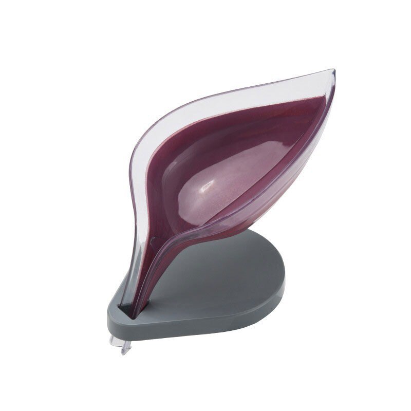 Style Leaf Shape Soap Box Sucker Soap Holder Dish Shelf Storage Plate Tray Case Rack Bathroom Supplies: Dark purple