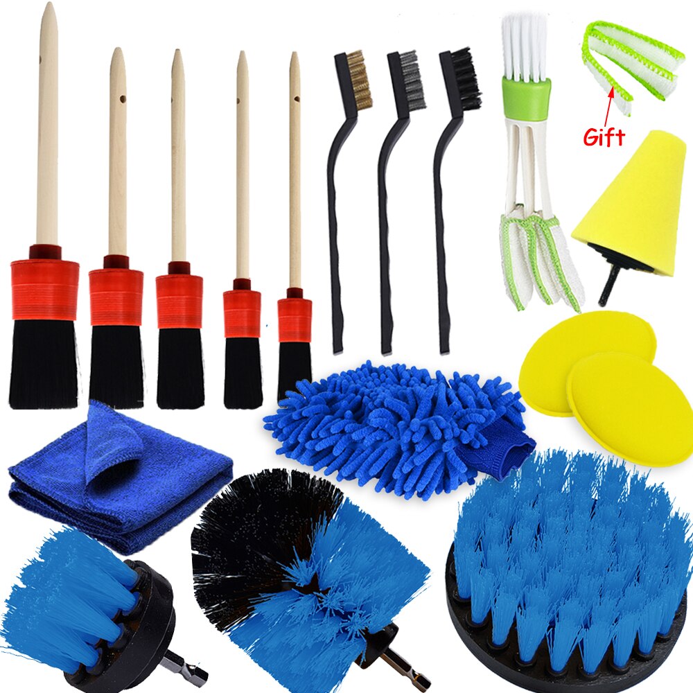 Juego de cepillo para detalles, limpiador eléctrico, brochas de nailon, almohadillas de esponja para amortiguación de aire, borde, limpieza de polvo: Rojo