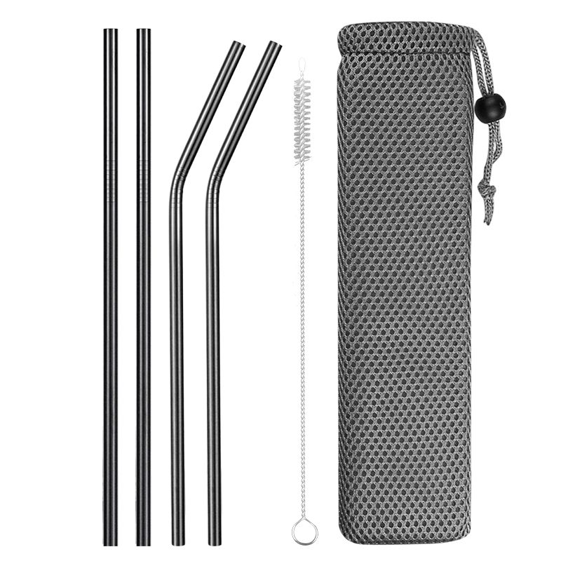 Metal straws stainless steel straw reusable black straws metal drink straws reusable Drinking Straws glass straw portable straw: Black 4pcs B