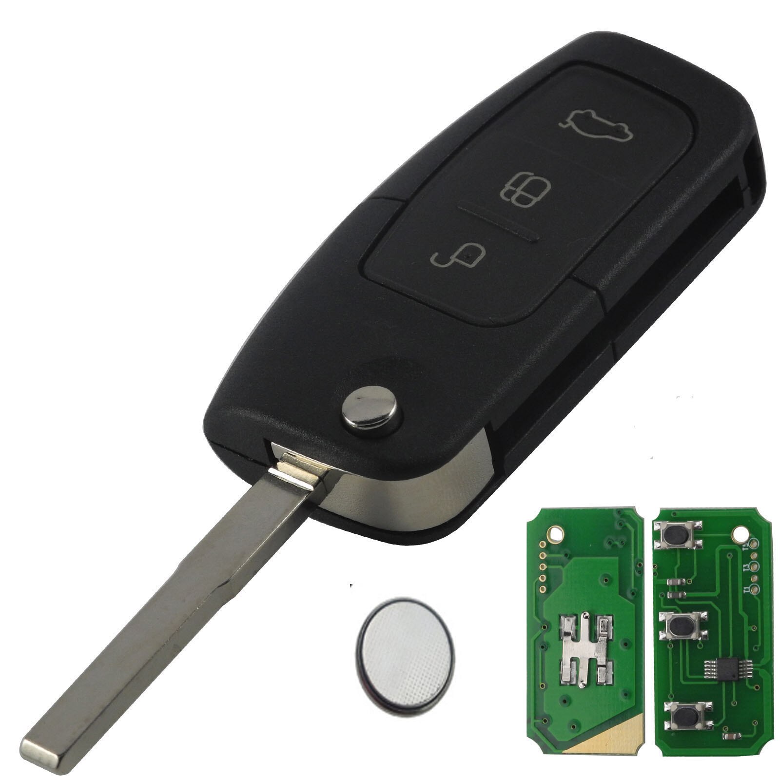 Jingyuqin Vragen 315/433 Mhz 3 Button Keyless Entry Afstandsbediening Sleutelhanger Voor Ford Focus Mondeo C Max S max Galaxy Fiesta: 10PS / no chip