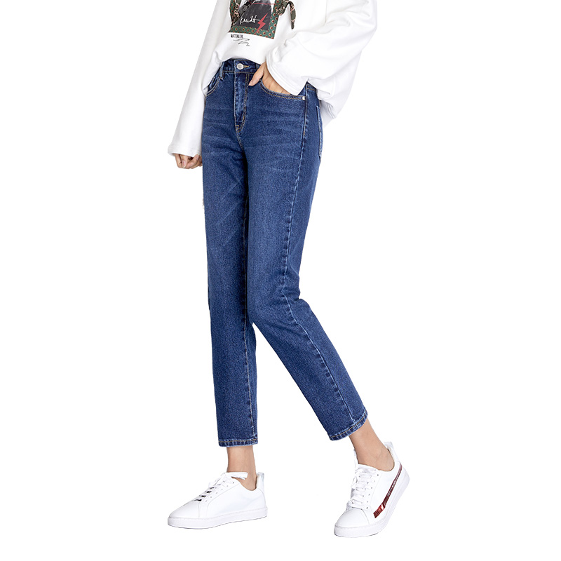 Leijijeans Herfst Blauwe Kleur 5XL 6XL Plus Size Katoen Losse Denim Broek Mid Taille Volledige Lengte Reguliere Boyfriend Jeans Voor vrouwen: M