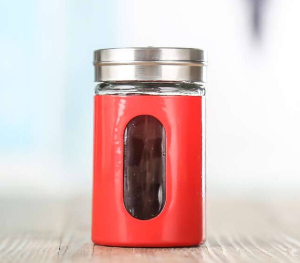 Kruidenpotjes van roestvrij staal, kruidenblikken, draaideksel, zout- en peperstrooiers, tandenstokers, kruidenrek voor in de keuken: Rood