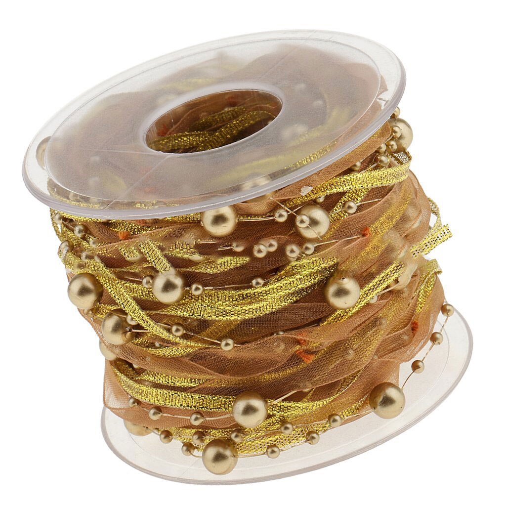 Ruban de décoration en chaîne de perles | 12 couleurs, ruban Transparent pour décoration faite à la main, bricolage: Or