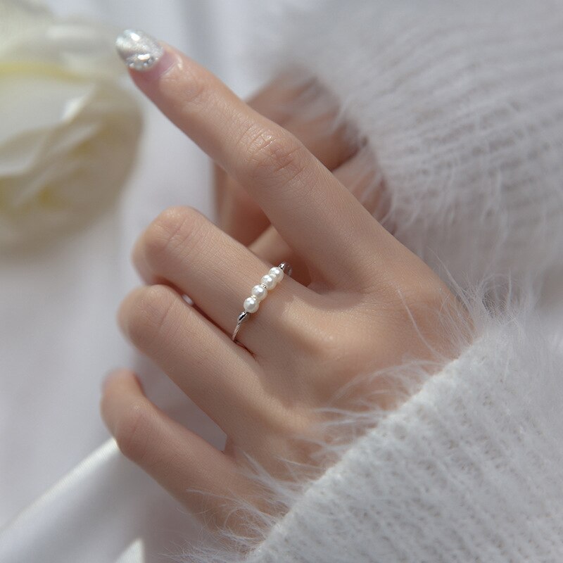 La Monada 49-55mm Finger Women Ring 925 Silver Minimalist Synthetic Pearl Rings For Women 925 Silver Fine Jewerly Rings Woman