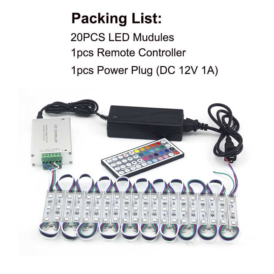 Led Modules Licht Rgb 5050 Smd 3Led DC12V Waterdichte Reclame Teken Lichten Winkel Venster Strip Lamp Module Lights Kit Rgb kleur: 20PCS Kit