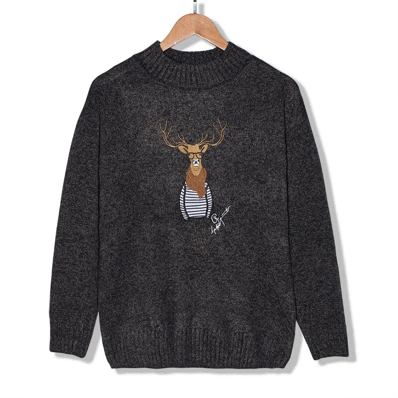 Hellenwoody a &amp; w pullovers de malha masculina casais natal rena animal impressão calor do homem lã-mistura casual o-pescoço camisola: black / S