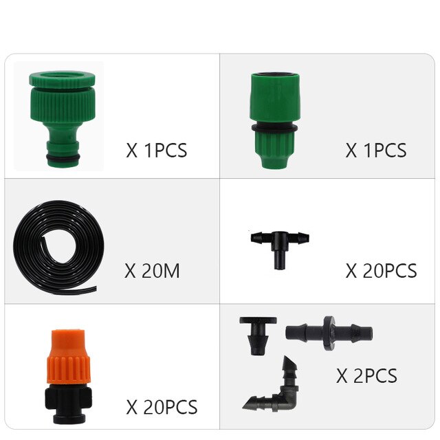 Micro Drip Irrigation System Garden Watering System Adjustable Drippers DIY Kit Irrigation System: 20M