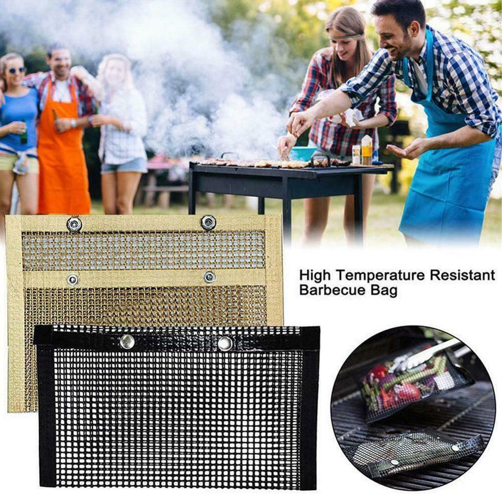 Bolsa de malla antiadherente para parrilla, herramienta de Picnic al aire libre, reutilizable, fácil de limpiar, para barbacoa, pescado, hamburguesa, horneado de oro, barbacoa portátil Gril