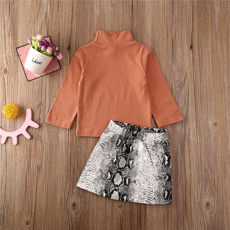 Autunno Del Bambino Del Bambino Del Capretto Del Bambino Vestiti Della Ragazza Set Dolcevita Solido Top A Manica Lunga + Pannello Esterno Della Stampa Del Serpente 2pcs Outfit 1-6Y