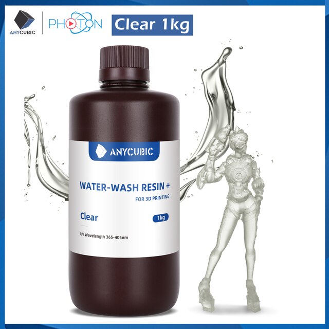 ANYCUBIC Water-Wash 3D Printer Resin Water-Washable High Precision Low odor And Low Viscosity for LCD resin 3D printers Photon: Clear 1kg