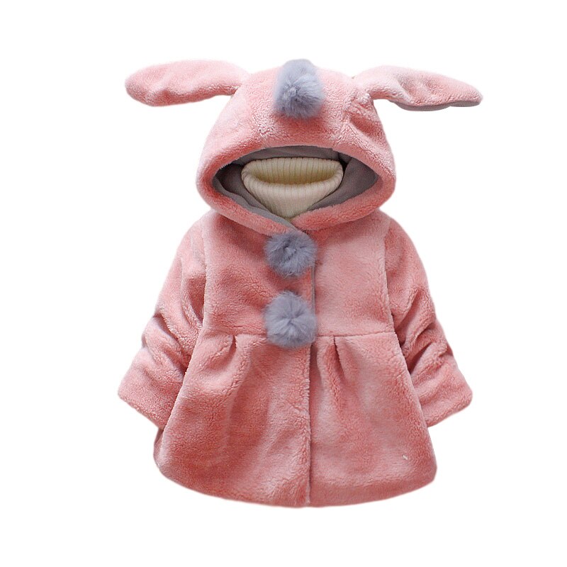 Winter Baby Girl Warm Coat Kids Clothes Thick Solid Color Long Ears Long Sleeve Hooded Jacket Autumn: Pink / 6-9M