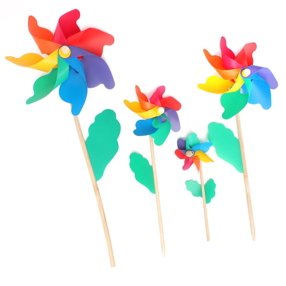 5 Stks/set Wind Spinner Eenvoudige Vier Kleuren Windmolen Pinwheel Houten Paal Tuin Decoratie Kids Kinderen Speelgoed Wiel 12Cm Outdoor