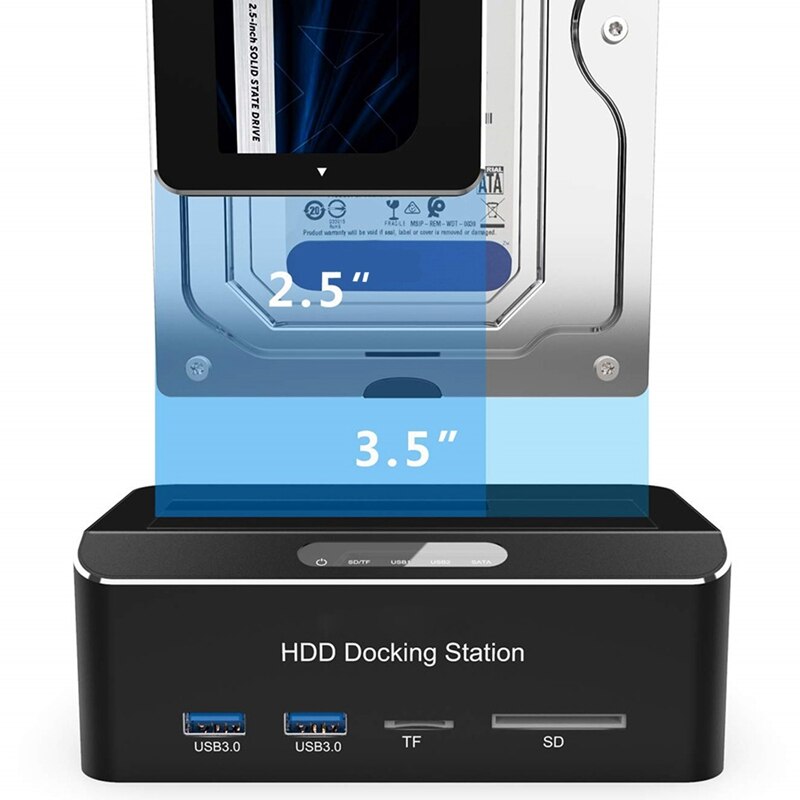 Usb 3.0 à estação de docking do disco rígido externo de sata com cubo de 2 portas e leitor de cartão para 3.5 polegada hdd ssd plugue da ue