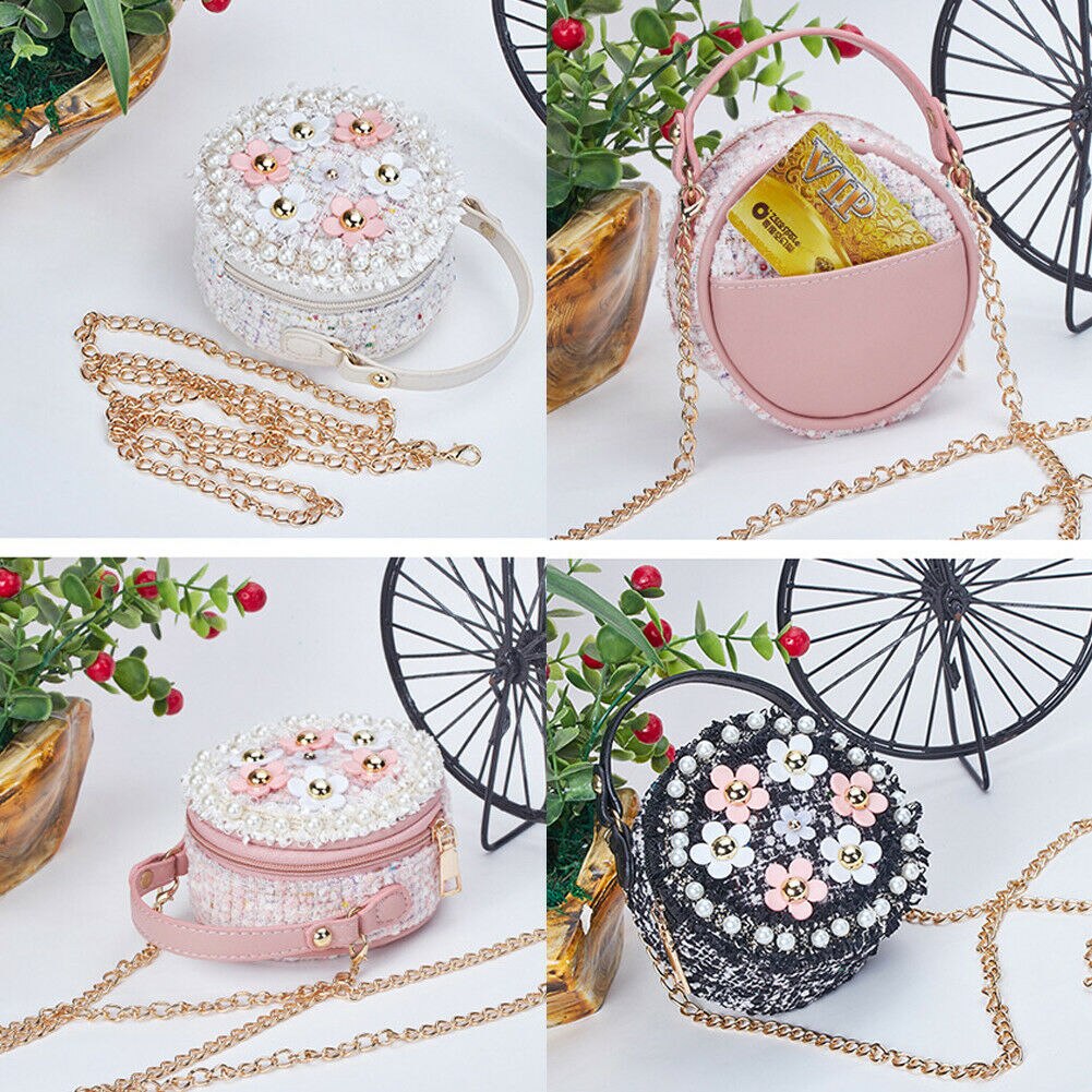 Nouvelles filles cylindrique perle fleur épaule sac de messager enfants princesse sacs à bandoulière épaule fermeture éclair