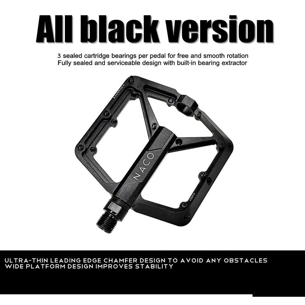 SHANMASHI aluminum alloy mountain bike pedal CNC craft bicycle wide flat pedal 3 bearings: black