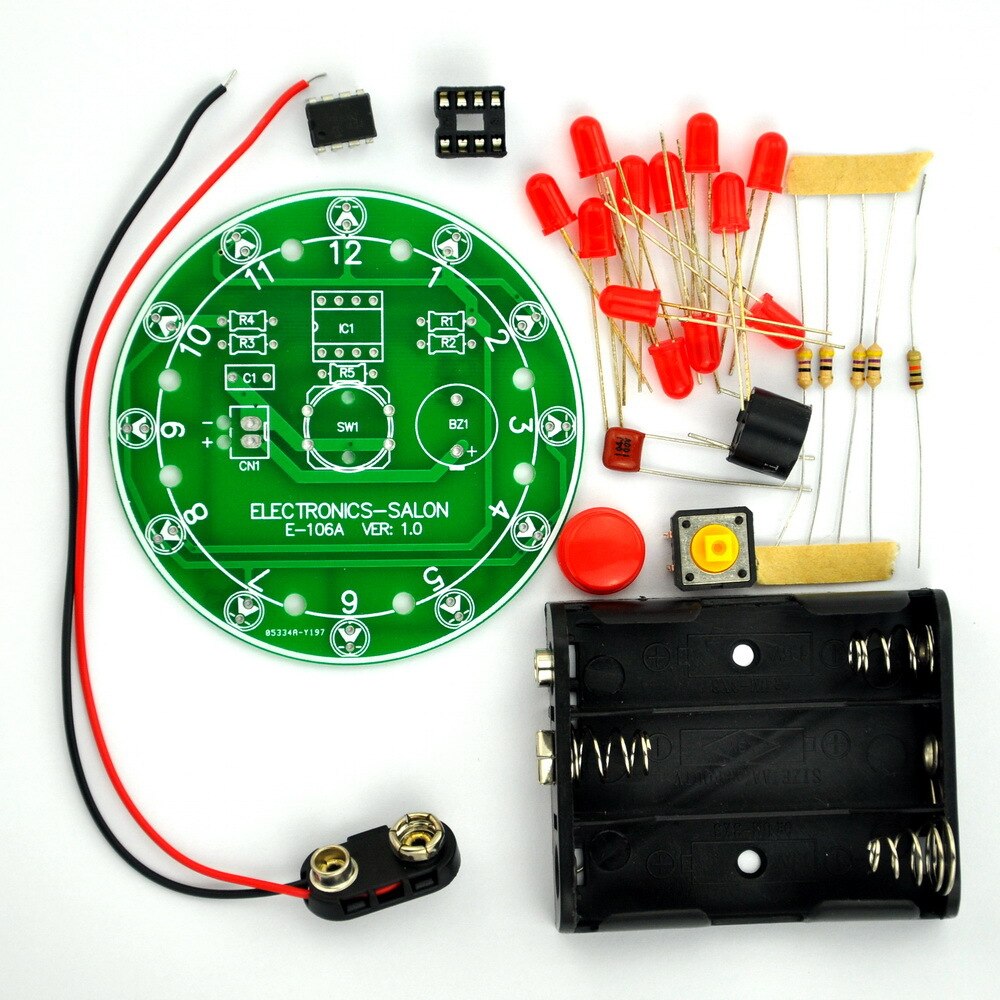 12 Position LED Electronic Lucky Rotary Board Kit, Based on PIC12F508.