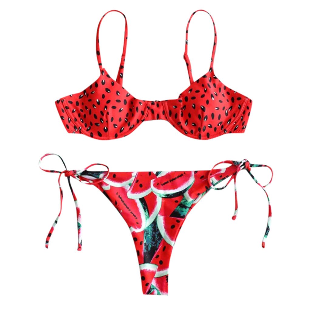 Kancoold Badmode Dames Watermeloen Print Lace-Up V-hals Bikini Beachwear Braziliaanse Badmode Купальникженский