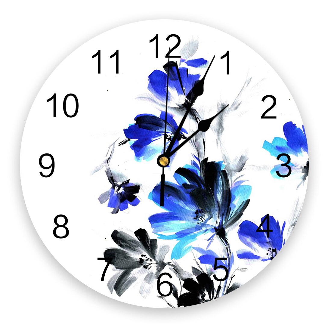 Horloge murale en pvc effet encre, motif plante et fleur, horloge numérique, décoration d'intérieur, décoration de salon moderne: Léo 00019 ckaz 1