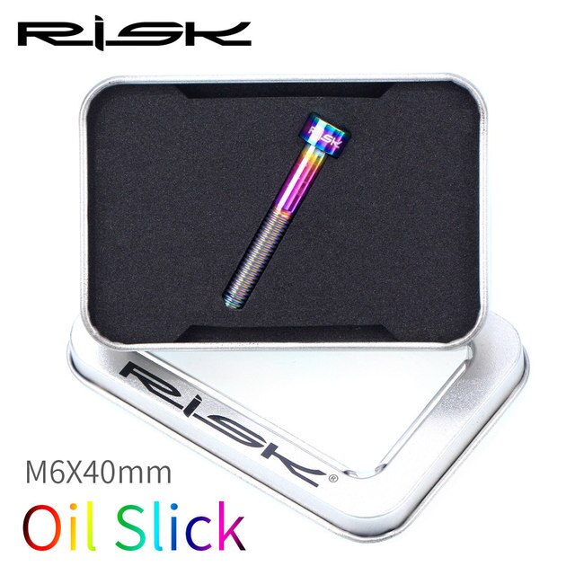 RISK Titanium Bolts M6 x 30 35 40 50mm Allen Key MTB Road Bike Taper Head Screw Bicycle Headset Cap Fixing Bolts Rainbow Gold: m6x40mm Oil Slick