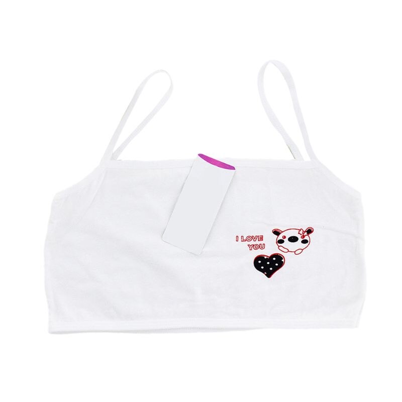Jonge Meisjes Zomer Training Beha Cartoon Afdrukken Katoenen Ondergoed Tiener Single Layer Bralette 6 7 8 9 10 11 12 13 14 Jaar Oud: WHITE
