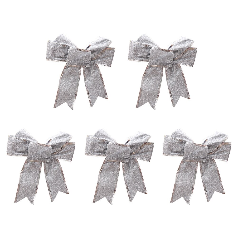 5 stk stor krans hengende hjemme fest bar pvc festival dekorasjon ornament år juletre sløyfe: Sølv