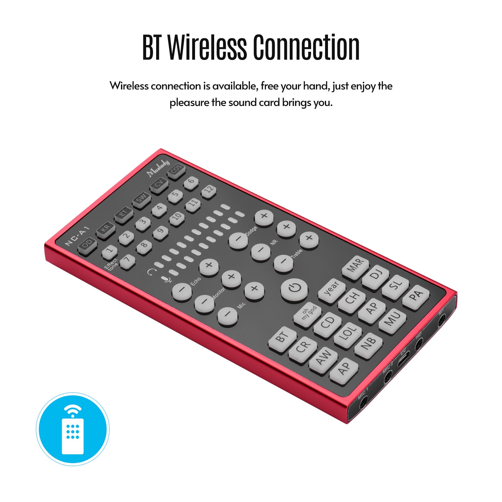 Muslady NC-A1 Mini Sound Mixer BT USB 3.5mm TRRS Port with Sound Effects for Live Online Karaoke Recording on Phone Computer