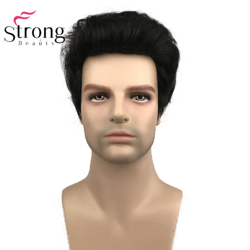 Strongbeauty svarta korta män peruker syntetisk hel peruk för #39