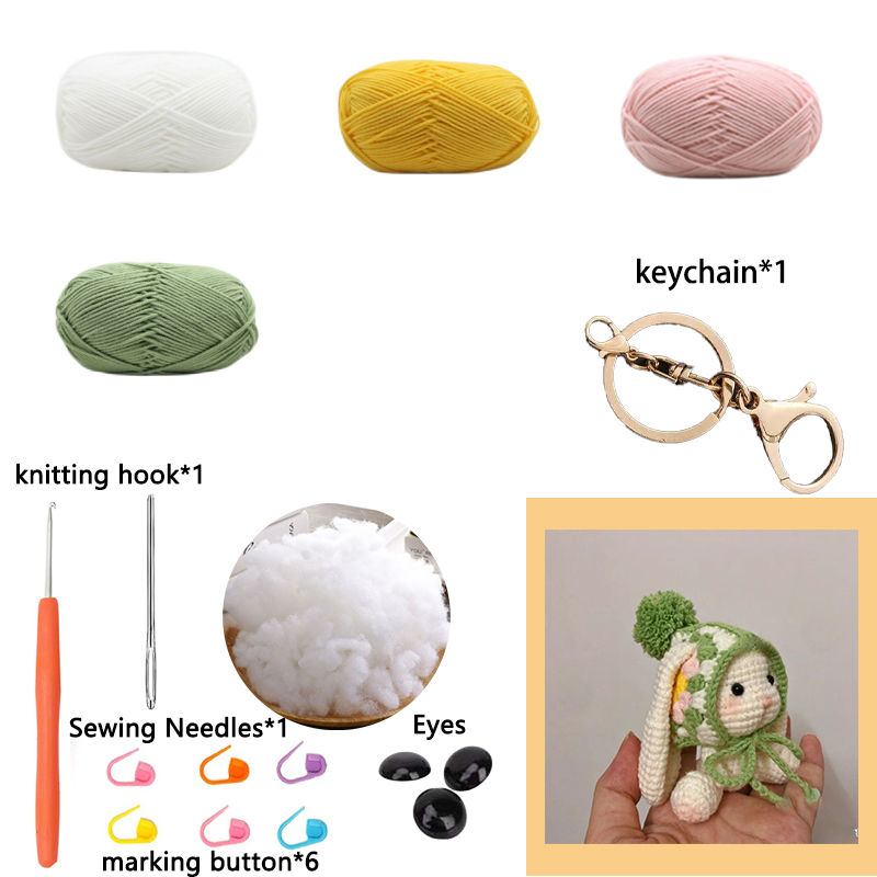 Pretty Rabbit Keychain Crochet Materials Set Kit Amigurumi Knitting Doll Hook Art and Crafts Birthday Backbag Decor Pendant: Navy