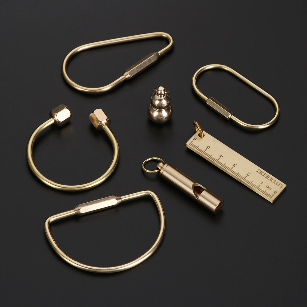 Brass Keychain Portable Unique DIY Craft Tools Whistle Ruler Key Ring Pendant Jewelry Desk Accessories Sets School Stationery