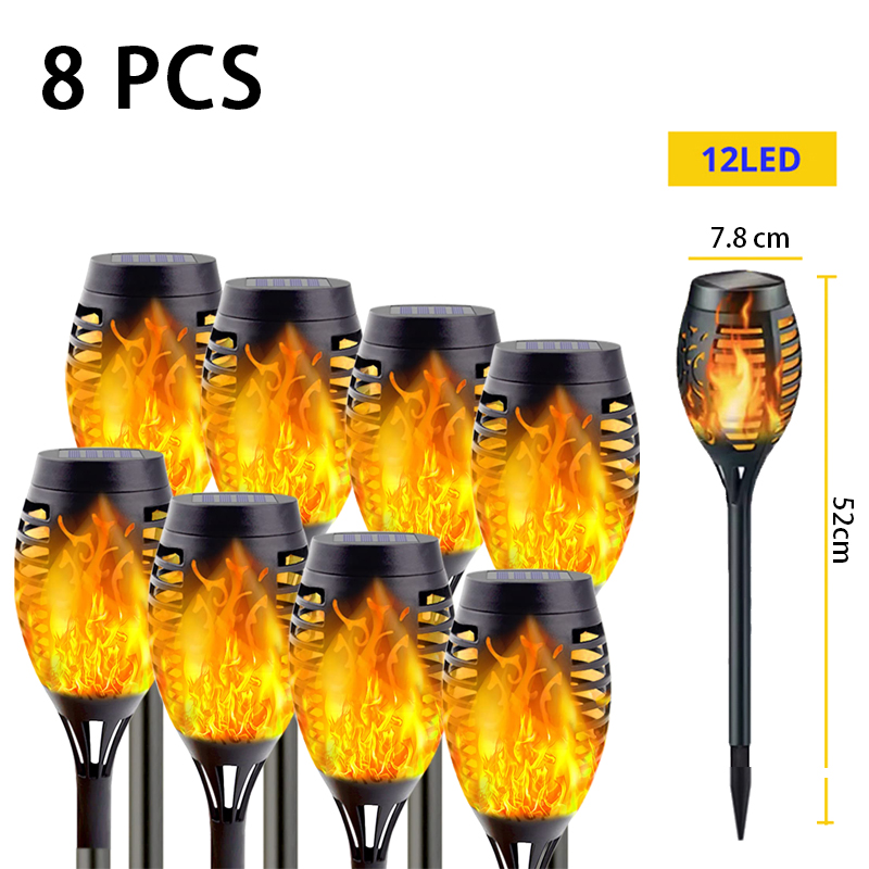 12Pcs Solar Flame Torch Lights Optional Flickering Light Waterproof Garden Decoration Outdoor Lawn Path Yard Lamps: WHITE