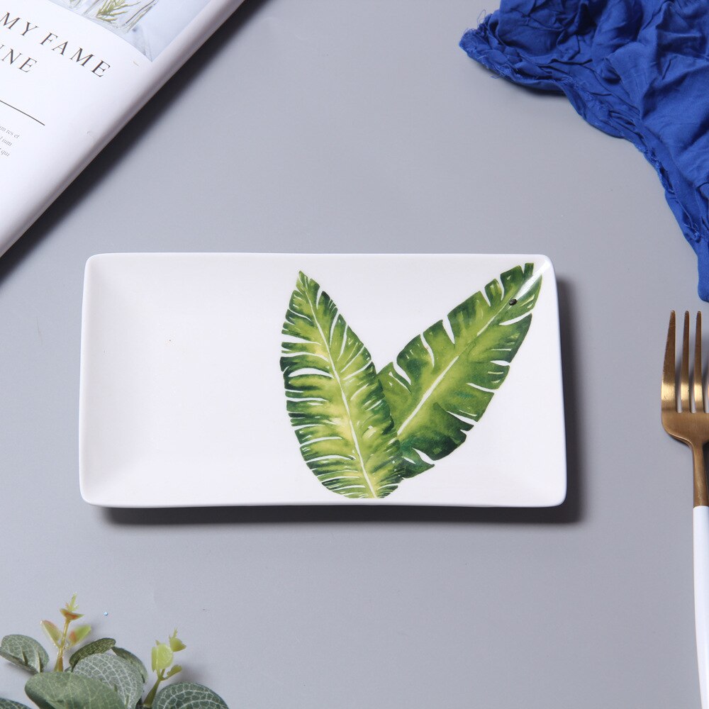 8 Inches Nordic Leaf Rectangle Ceramic Plate Green Plant Porcelain Dinner Plate Dessert Steak Sushi Tray Snack Dish Tableware: Banana