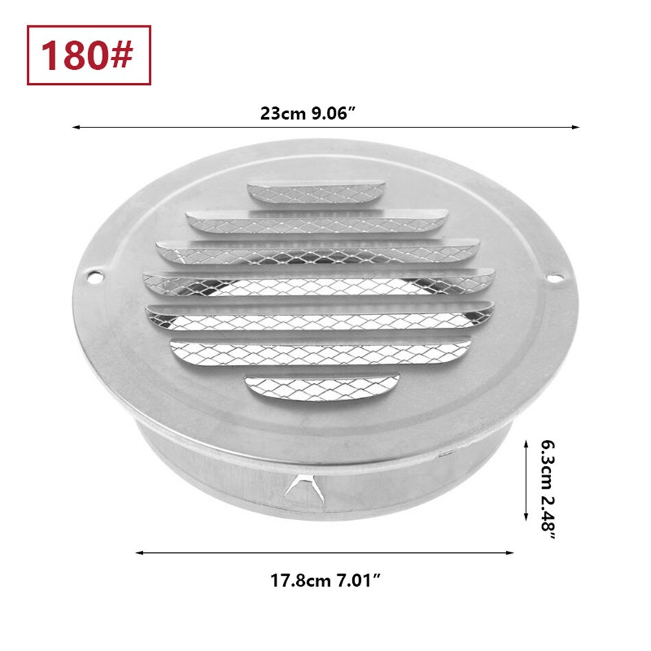 Rejilla de ventilación Exterior de pared aire ventilación de acero inoxidable rejillas de ventilación redondas 70/80/100/120/150/160/180/200mm ventilación de aire: 180mm