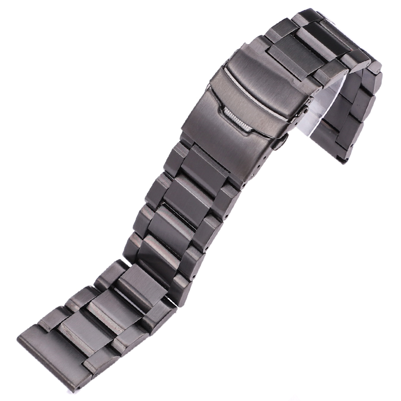 Solid Stainless Steel Brushed Watch Strap with Safety Clasp 18mm 20mm 22mm 24mm Available in Black Silver Unisex Watch Band
