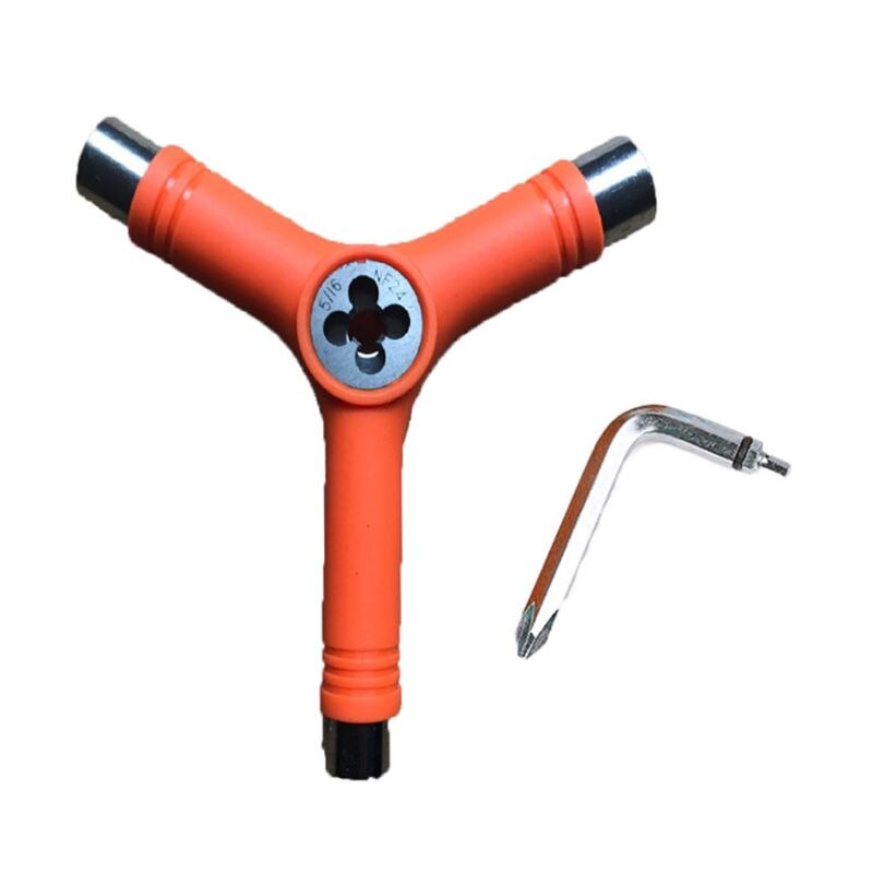 Universal tudo-em-um rolo skate chave reparação ferramenta forma y acessório multifuncional portátil com l tipo chave: Orange