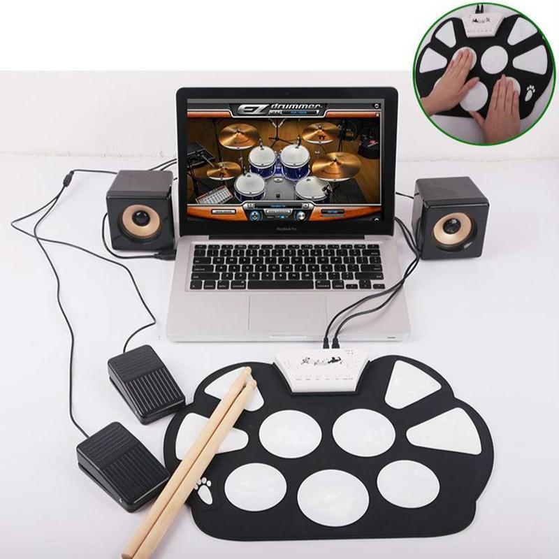 6Pcs/set Foldable Portable Electronic Drum Roller Up USB Electronic Drum Childern Kit Electric Musical Practice