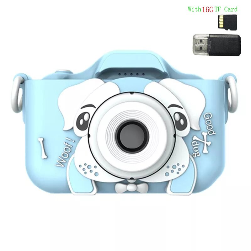 Mini Camera Kids Digital Camera Cartoon Toy HD Camera for Kids Educational Children's Camera Toys for Boy Girl Best: Blue Dog 16G Card