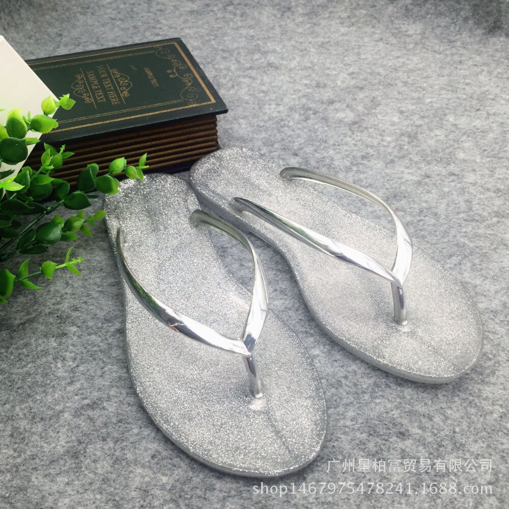 women flip flop sandals Open Toe jelly shoes dry quickly beach summer thong slippers silver clear neutral comfortable