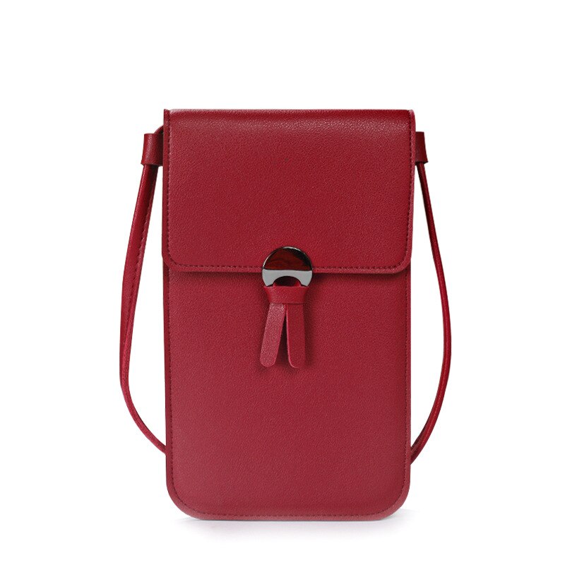 Shoulder Bags Mini Mobile Phone Bag With Back Side Clear Touching Screen Window Pu Leather Bag Touch Screen for iphone xiaomi: wine Red