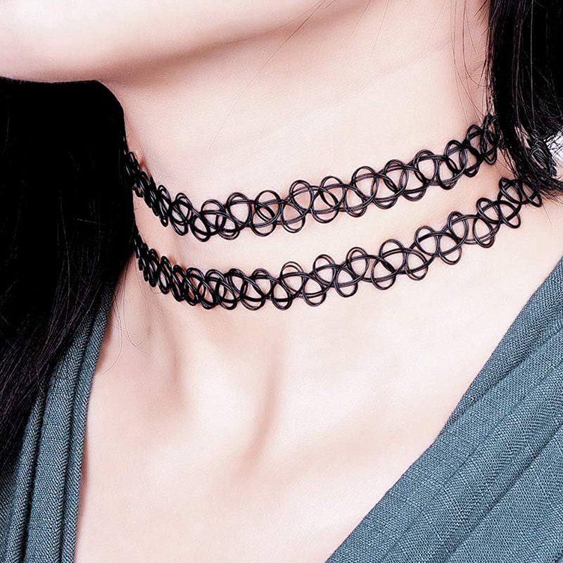 6 Pieces Black Tattoo Choker Necklace Stretch Gothic Tattoo Henna Elastic Choker Necklace Set