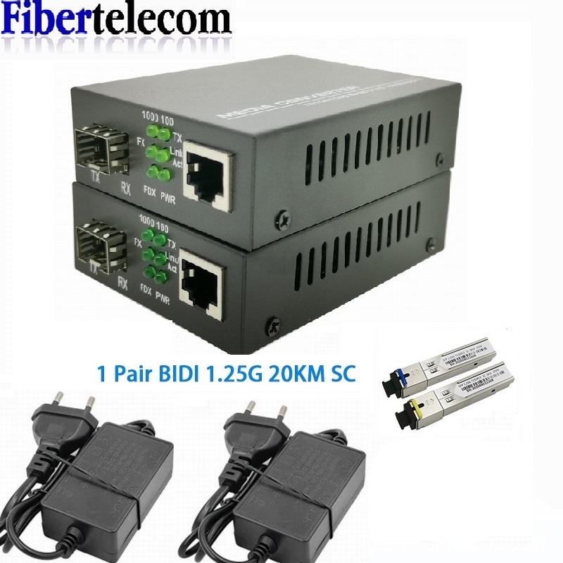 1 Paar Glasfaser-Medienkonverter 1 Port SFP auf 1 RJ45 Gigabit Glasfaser Ethernet 10/100/1000M