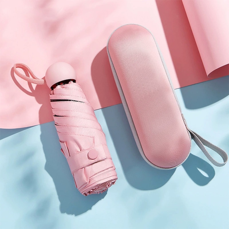 Cinco sosteniendo paraguas de sol protección sombrilla plegable con protección UV sombrilla de mujer lluvia de doble uso cápsula compacto portátil de bolsillo